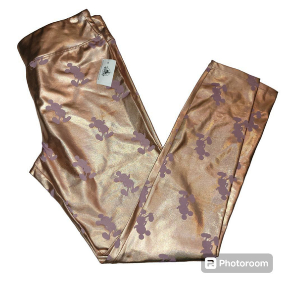 1X Women's Disney Rose Gold Pink Metallic Leggings - Size 1X - Picture 1 of 7